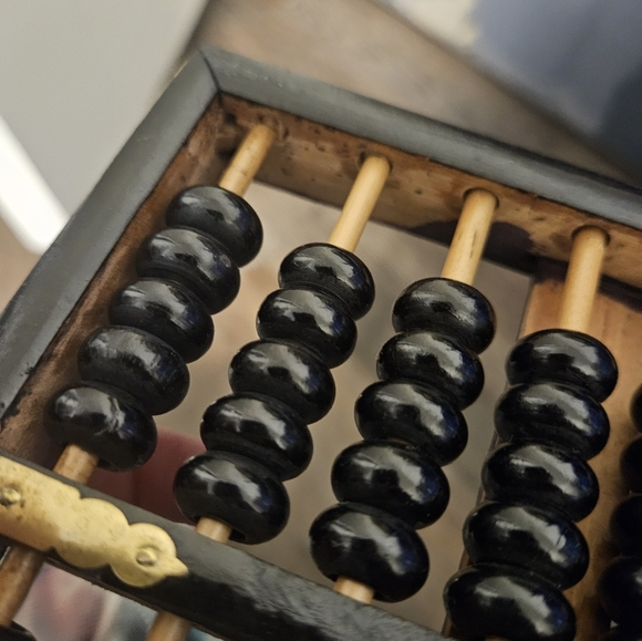 Vintage Black Stained Wood Bead Counter Brass Trim Abacus Counting Tool - Picture 11 of 11